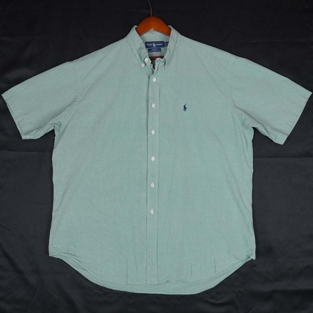 Ralph Lauren Blake Shirt Mens XL Green Check Short Sleeve Cotton Button Down